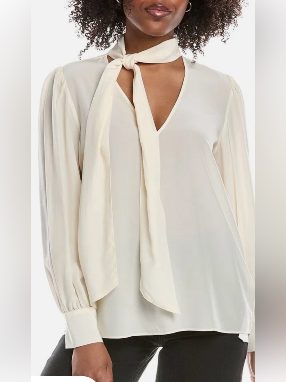 7 For All Mankind Ivory Tie-Neck V-Neck Blouse
